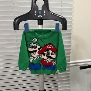 Kids Green Knit Sweater with Mario & Luigi Graphics